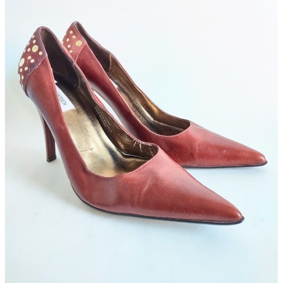 Steve Madden High Heel Shoes 4" Leather Brown Studs Tifani Size 9 Pointy Toe Vtg - Picture 4 of 10